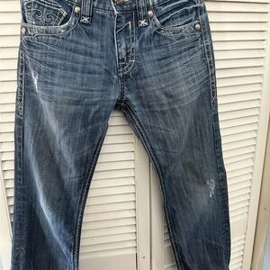 Rock Revival mick boot Men's Distressed Washed Blue Jeans